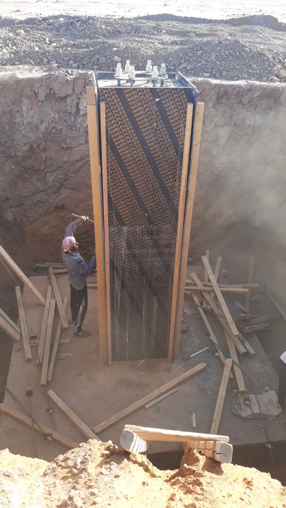 Foundation formwork and anchor-bolt assembly.
