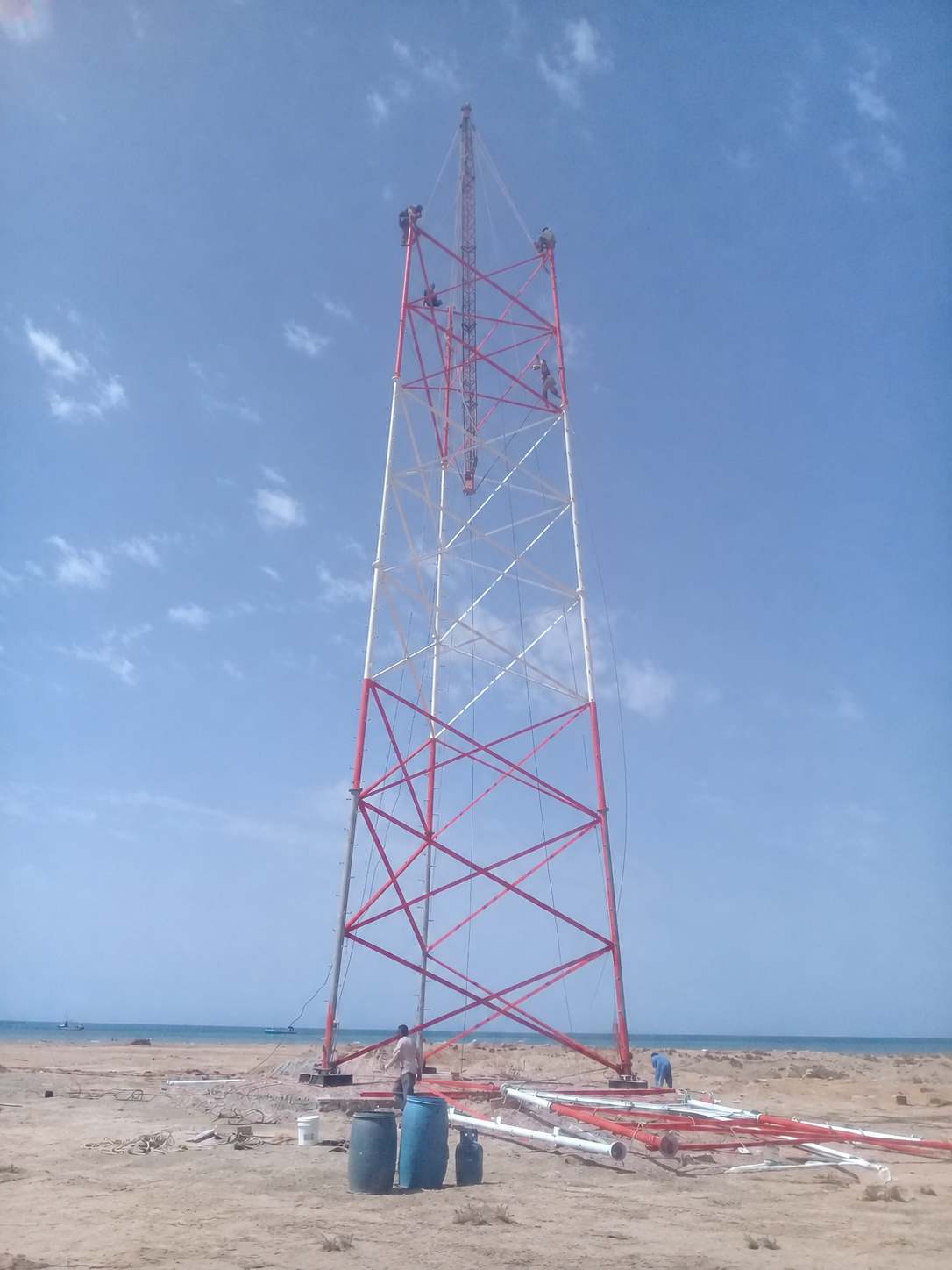 Installation work on the upper tower sections.